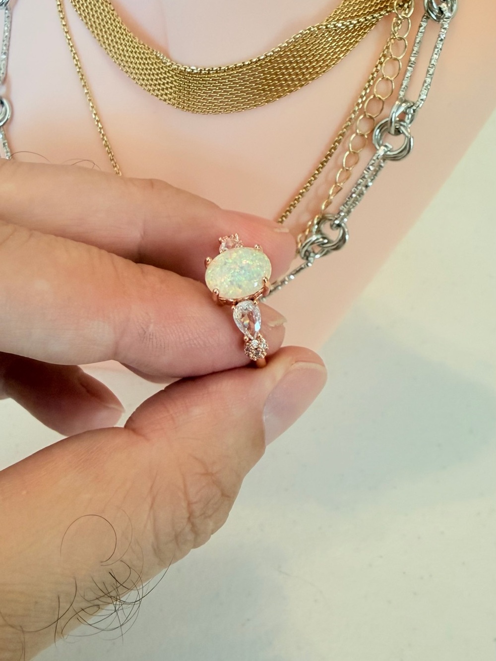 Gold Opal Halo Sparkling Stones Ring. - Picture 6 of 7